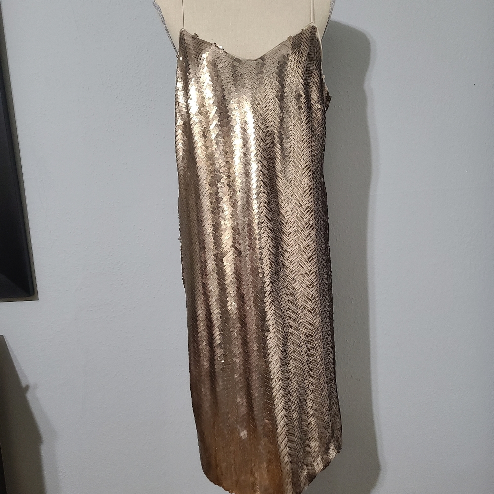 J. Crew Sequin Spaghetti Strap Slip Dress, Champagne Light Gold Dress, size 16